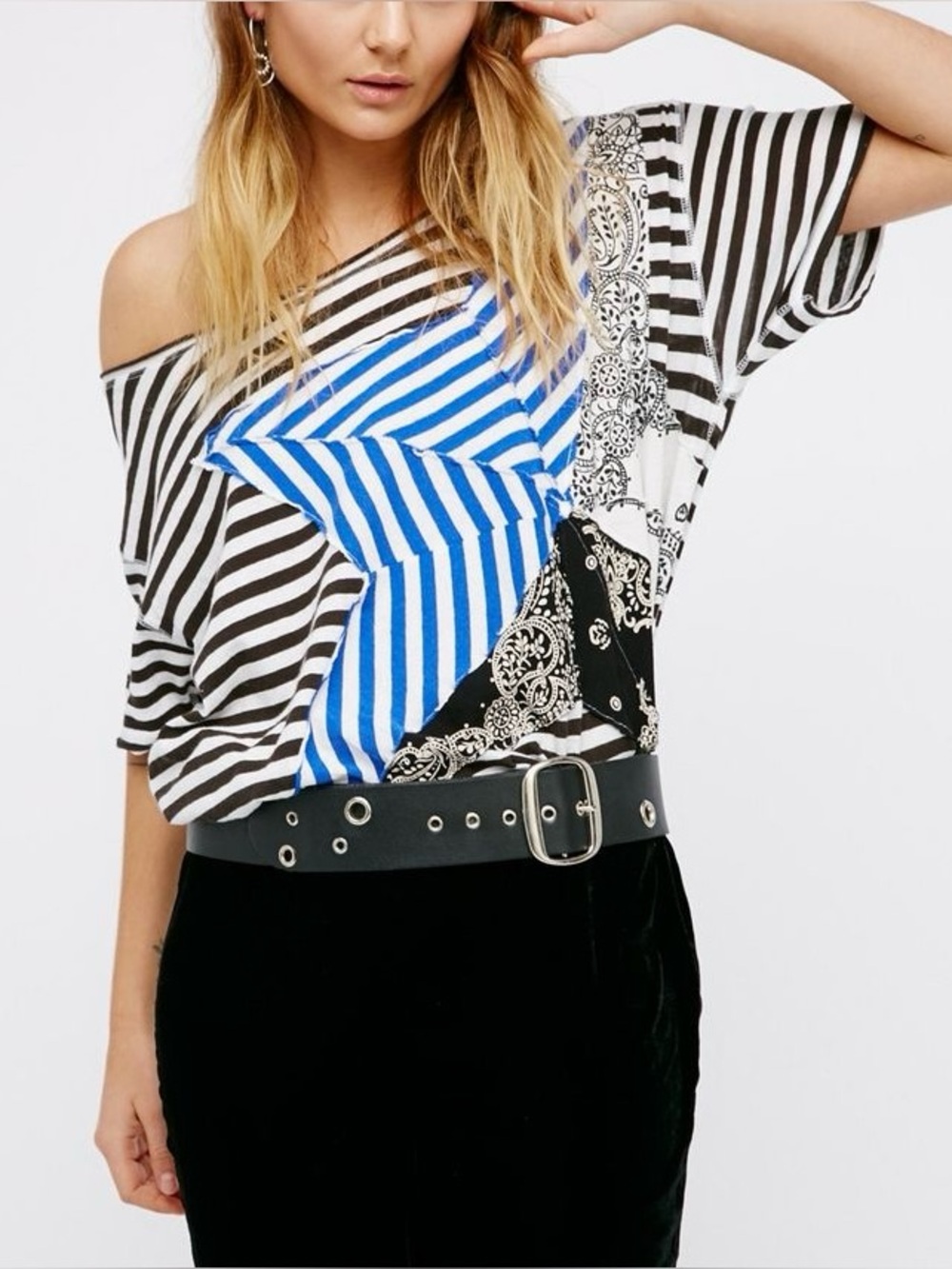 Free People Head Over Heels Bandana Star Striped Tee Women Size L